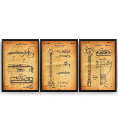 First Electric Guitars Set Of 3 Patent Prints - Magic Posters