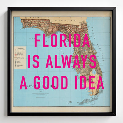 Florida Retro Pop Art Map Print - black frame mockup - Magic Posters