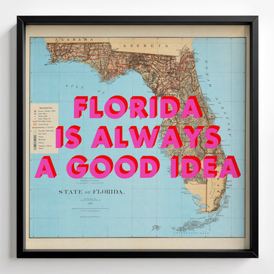 Florida Retro Pop Art Map Print - black frame mockup - Magic Posters