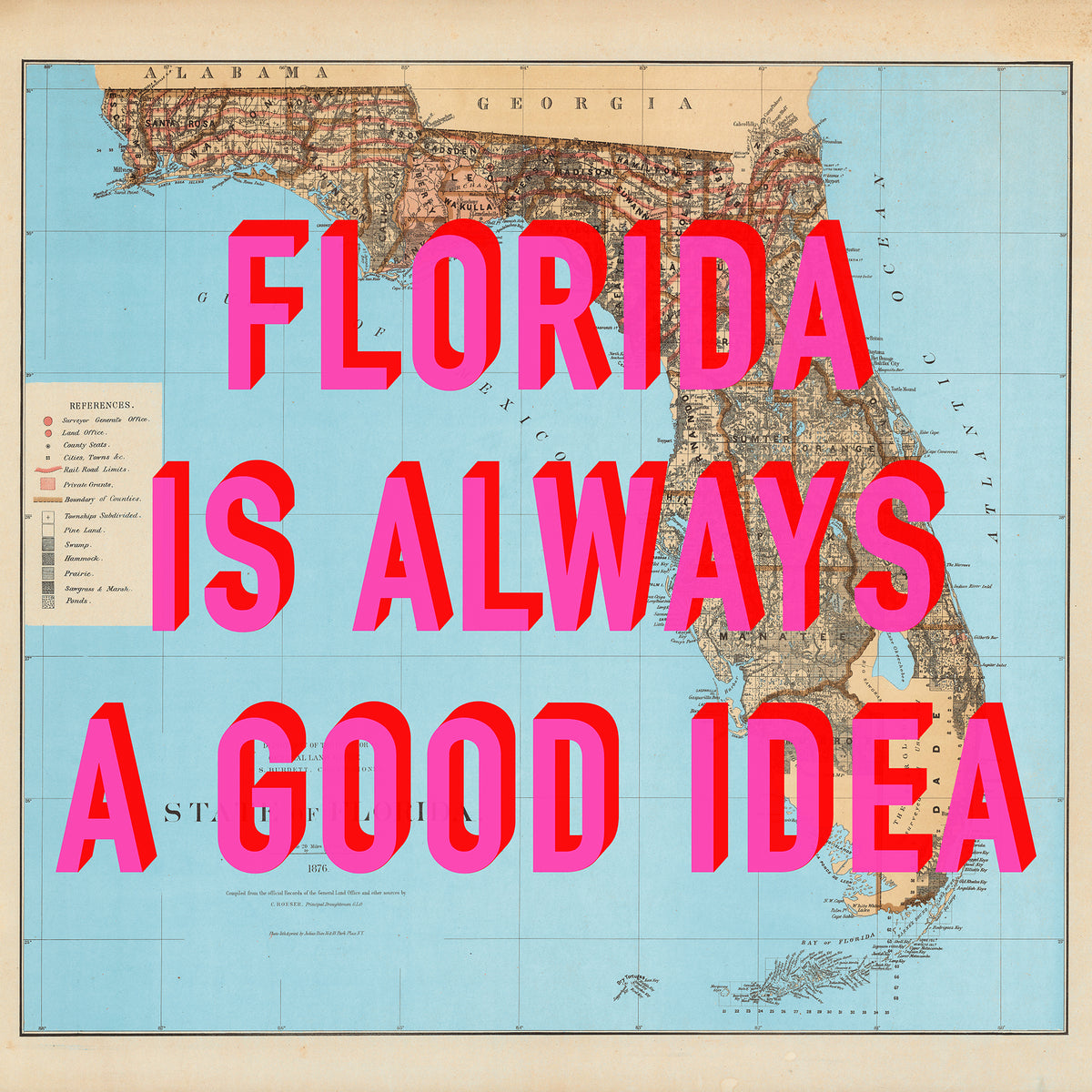 Florida Retro Pop Art Map Print