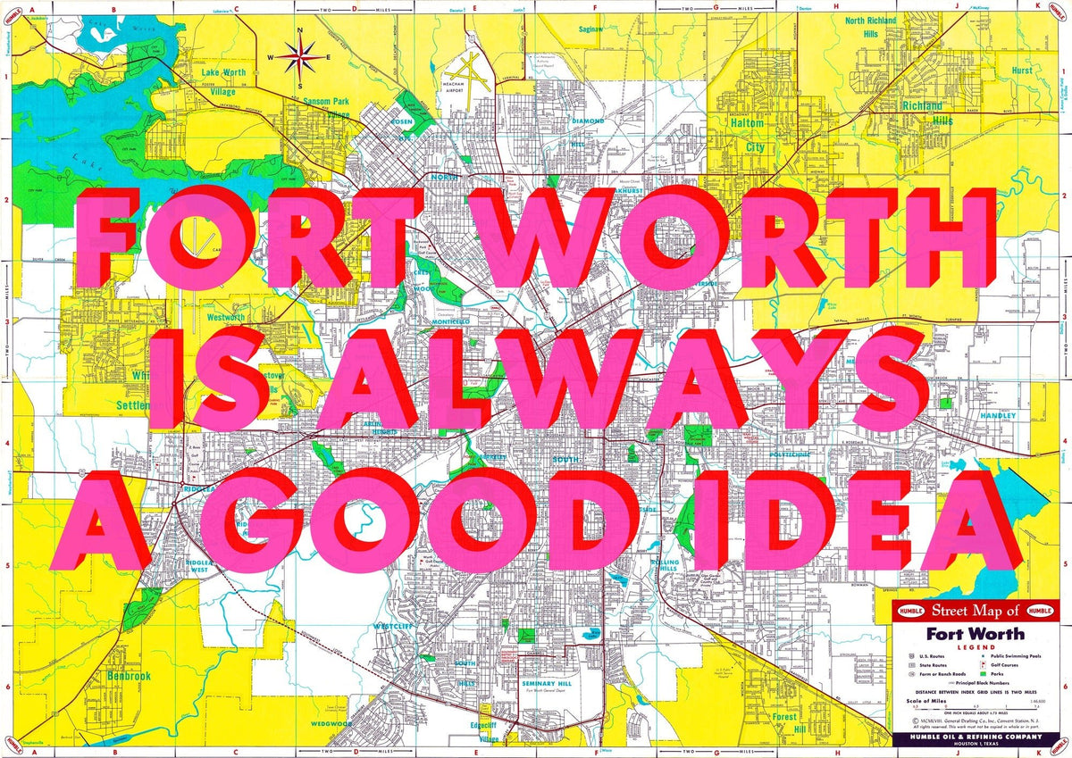 Fort Worth Retro Pop Art Map Print (landscape)