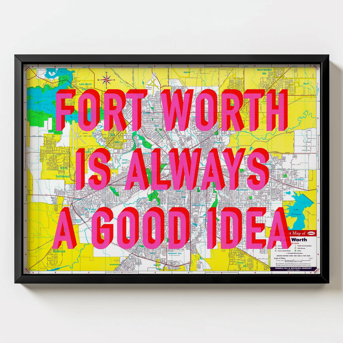 Fort Worth Retro Pop Art Map Print (landscape) - Magic Posters