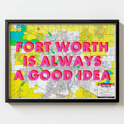 Fort Worth Retro Pop Art Map Print (landscape) - Magic Posters