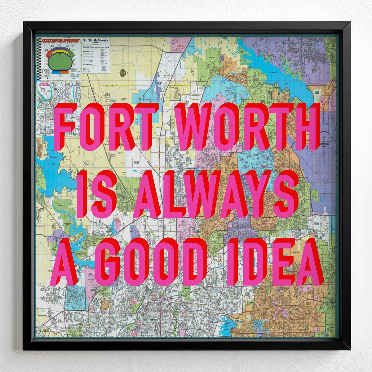 Fort Worth Retro Pop Art Map Print (square) - Magic Posters