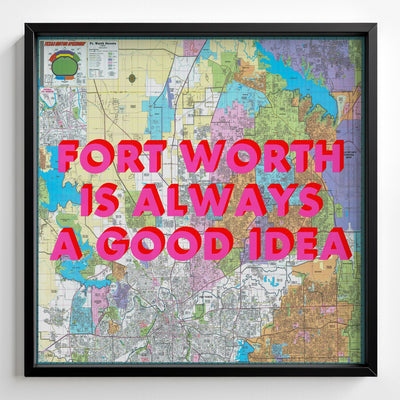 Fort Worth Retro Pop Art Map Print (square) - Magic Posters