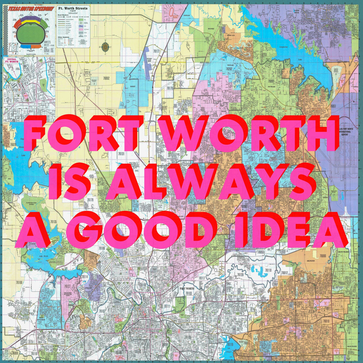 Fort Worth Retro Pop Art Map Print (square)