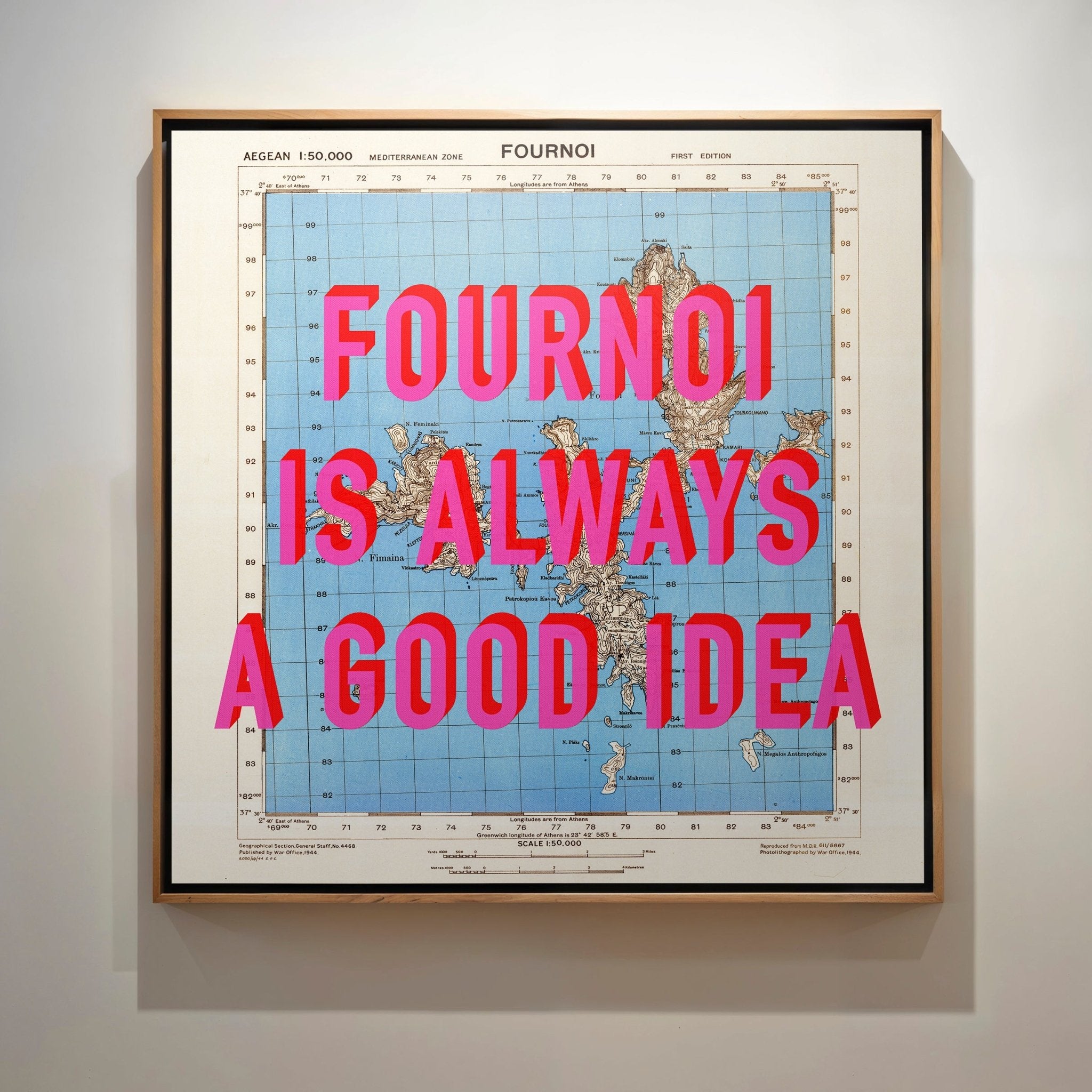 Fournoi Korseon Greek Island Retro Pop Art Map Print (square) - Magic Posters