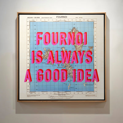 Fournoi Korseon Greek Island Retro Pop Art Map Print (square) - Magic Posters