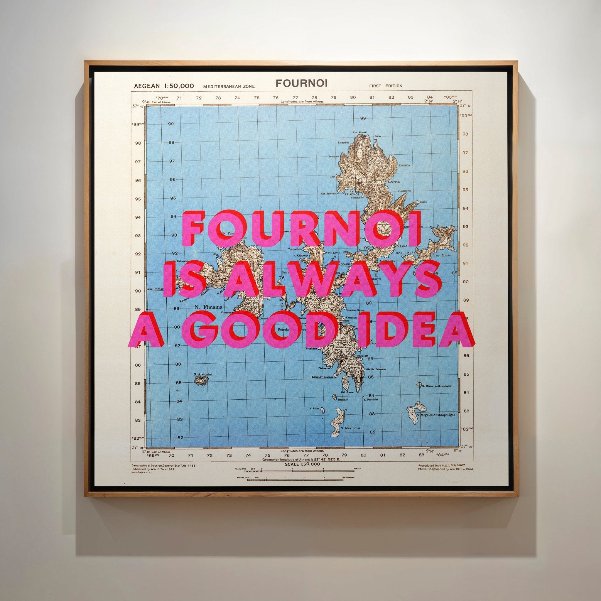 Fournoi Korseon Greek Island Retro Pop Art Map Print (square) - Magic Posters