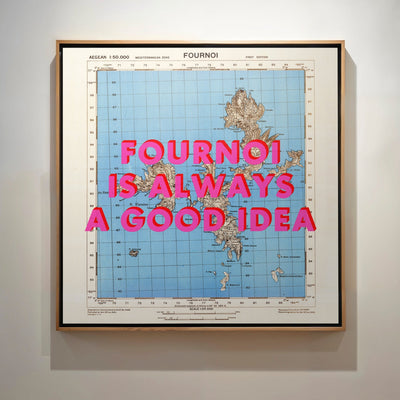 Fournoi Korseon Greek Island Retro Pop Art Map Print (square) - Magic Posters