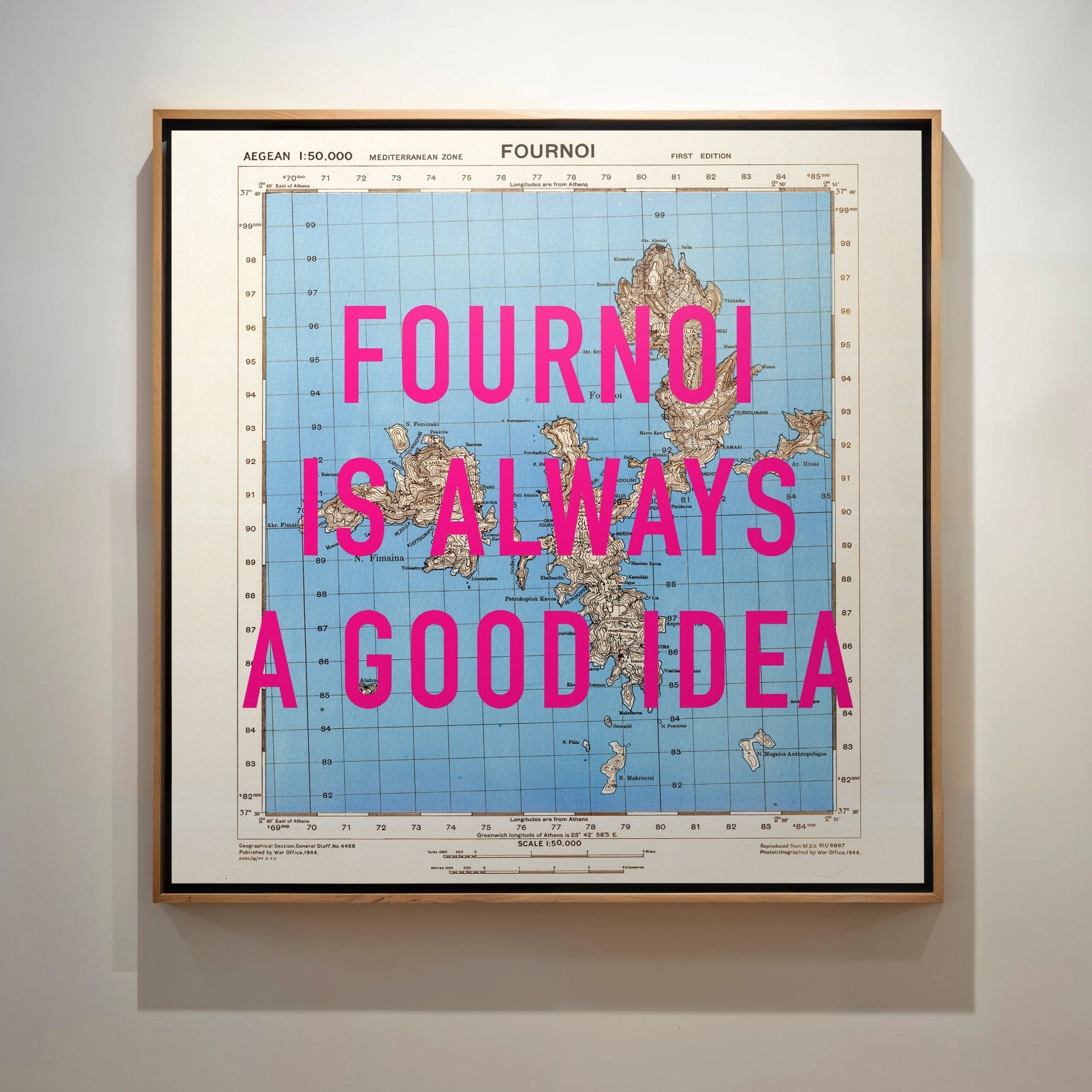 Fournoi Korseon Greek Island Retro Pop Art Map Print (square) - Magic Posters