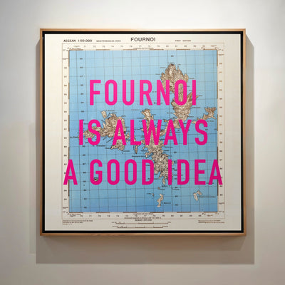 Fournoi Korseon Greek Island Retro Pop Art Map Print (square) - Magic Posters