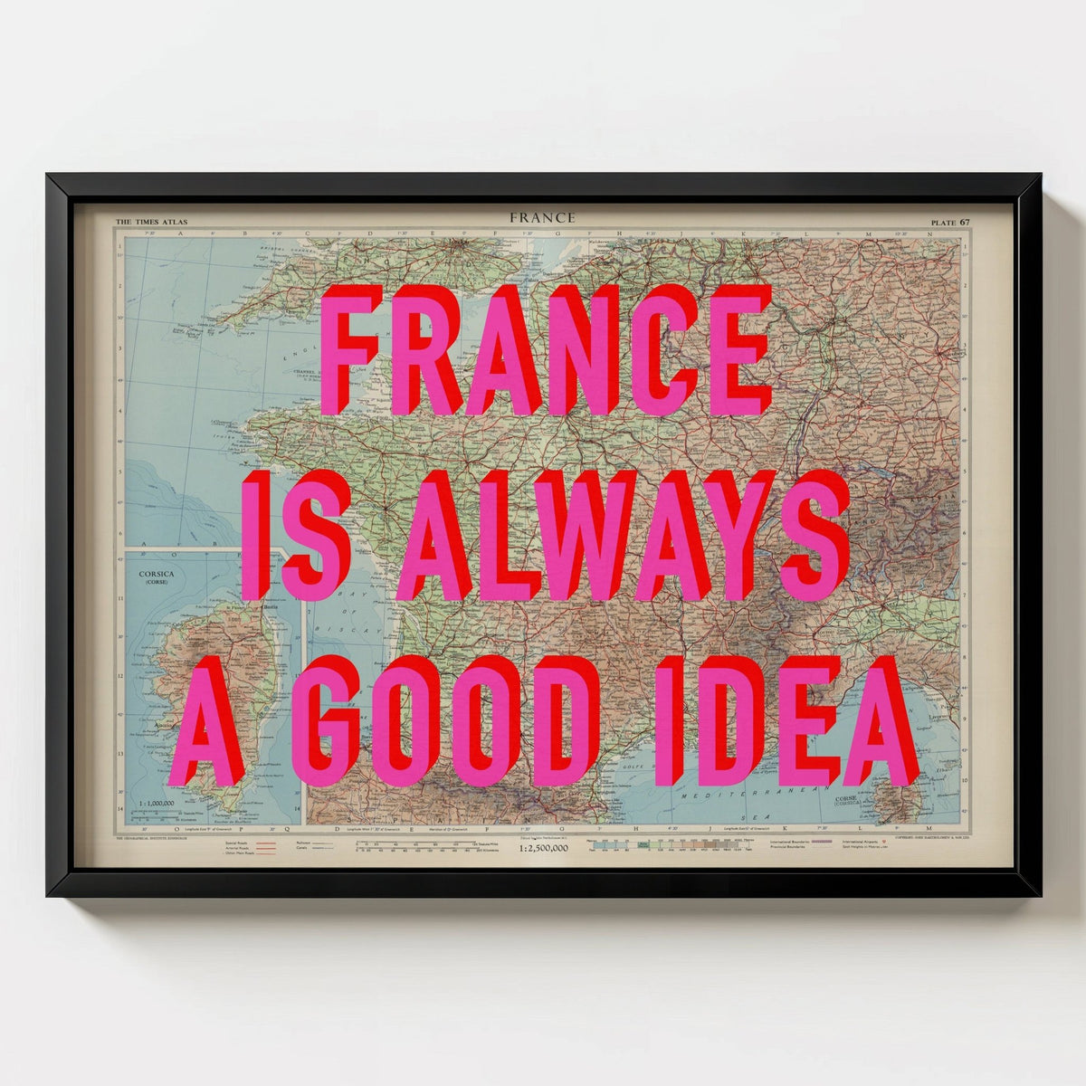 France Retro Pop Art Map Print - black frame mockup - Magic Posters
