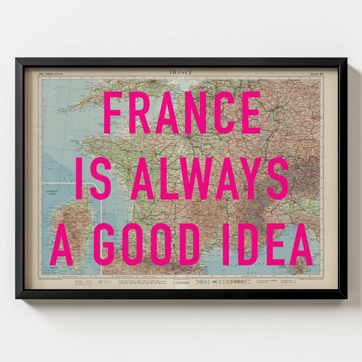 France Retro Pop Art Map Print - black frame mockup - Magic Posters