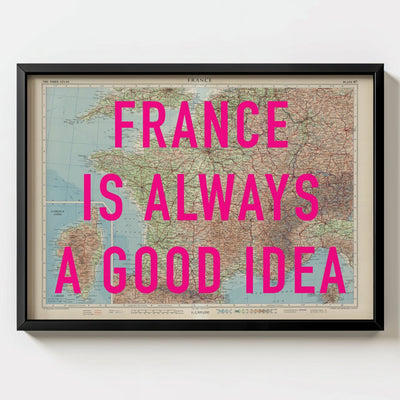 France Retro Pop Art Map Print - black frame mockup - Magic Posters