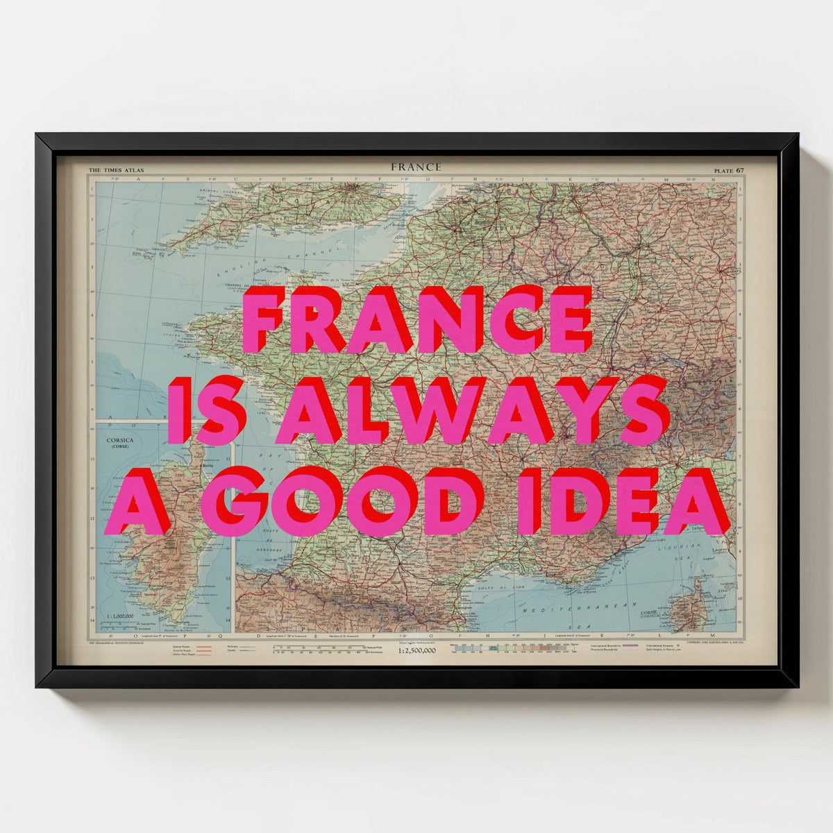 France Retro Pop Art Map Print - black frame mockup - Magic Posters