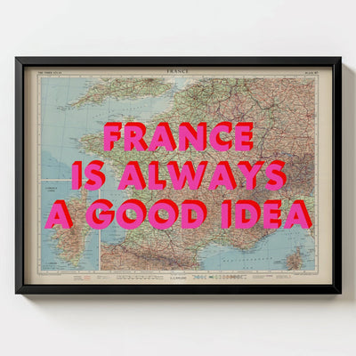 France Retro Pop Art Map Print - black frame mockup - Magic Posters