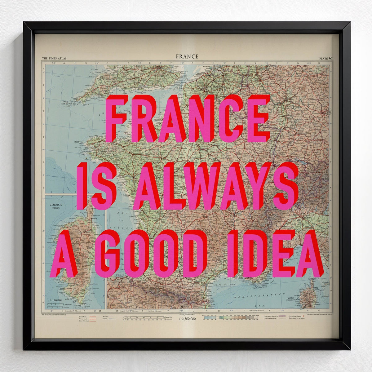 France Retro Pop Art Map Print (square) - black frame mockup - Magic Posters