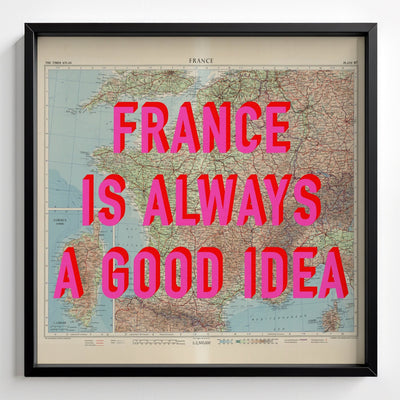 France Retro Pop Art Map Print (square) - black frame mockup - Magic Posters