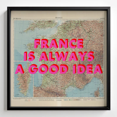 France Retro Pop Art Map Print (square) - black frame mockup - Magic Posters