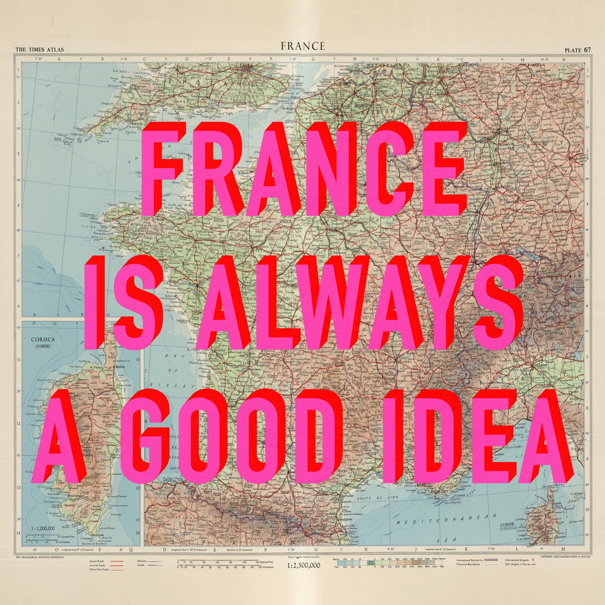France Retro Pop Art Map Print (square)