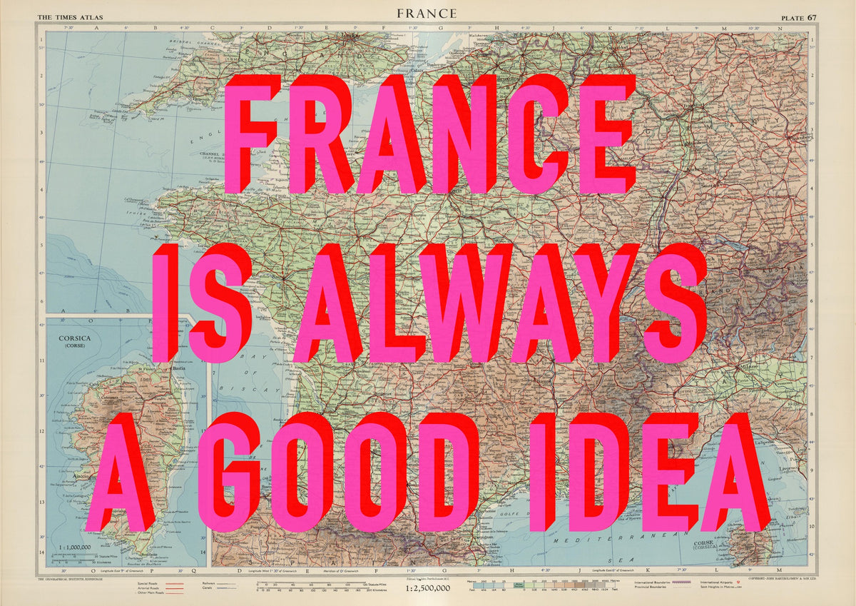 France Retro Pop Art Map Print
