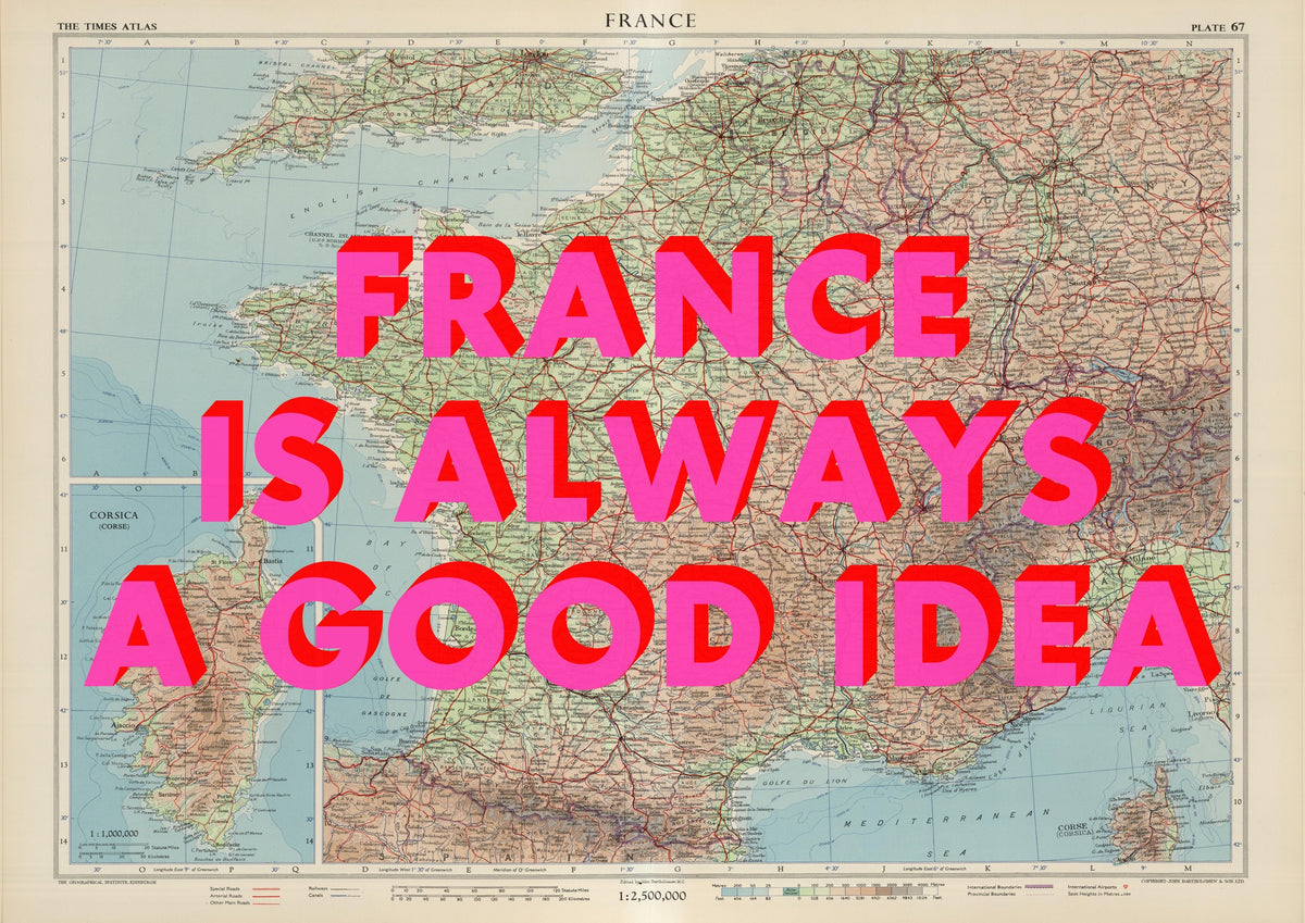 France Retro Pop Art Map Print
