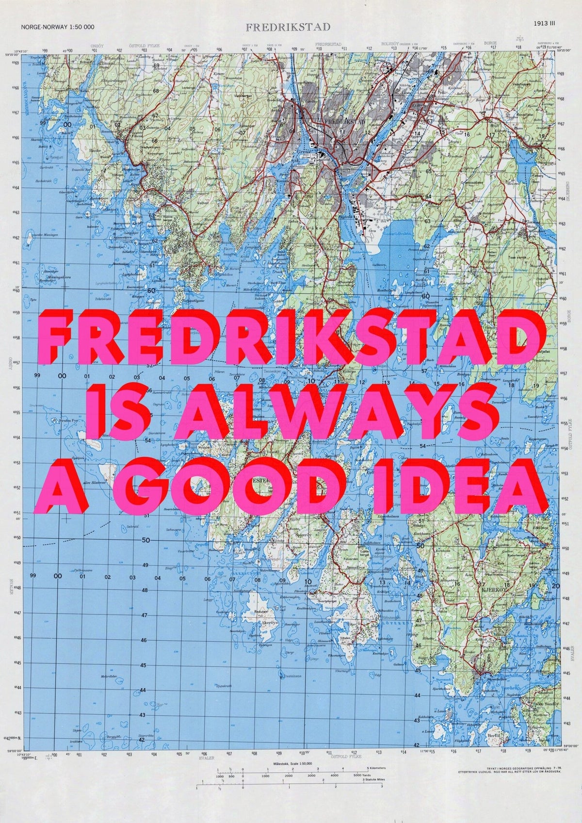 Fredrikstad Retro Pop Art Map Print (portrait) - Magic Posters