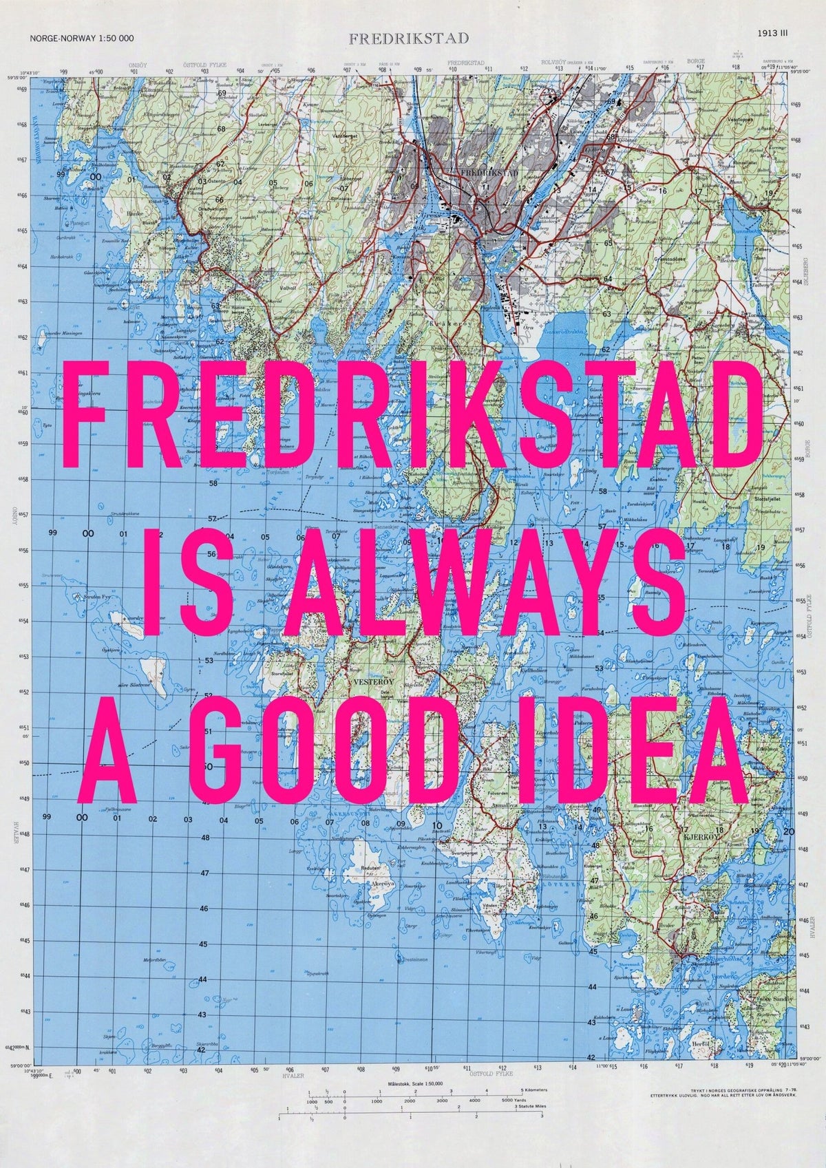 Fredrikstad Retro Pop Art Map Print (portrait) - Magic Posters