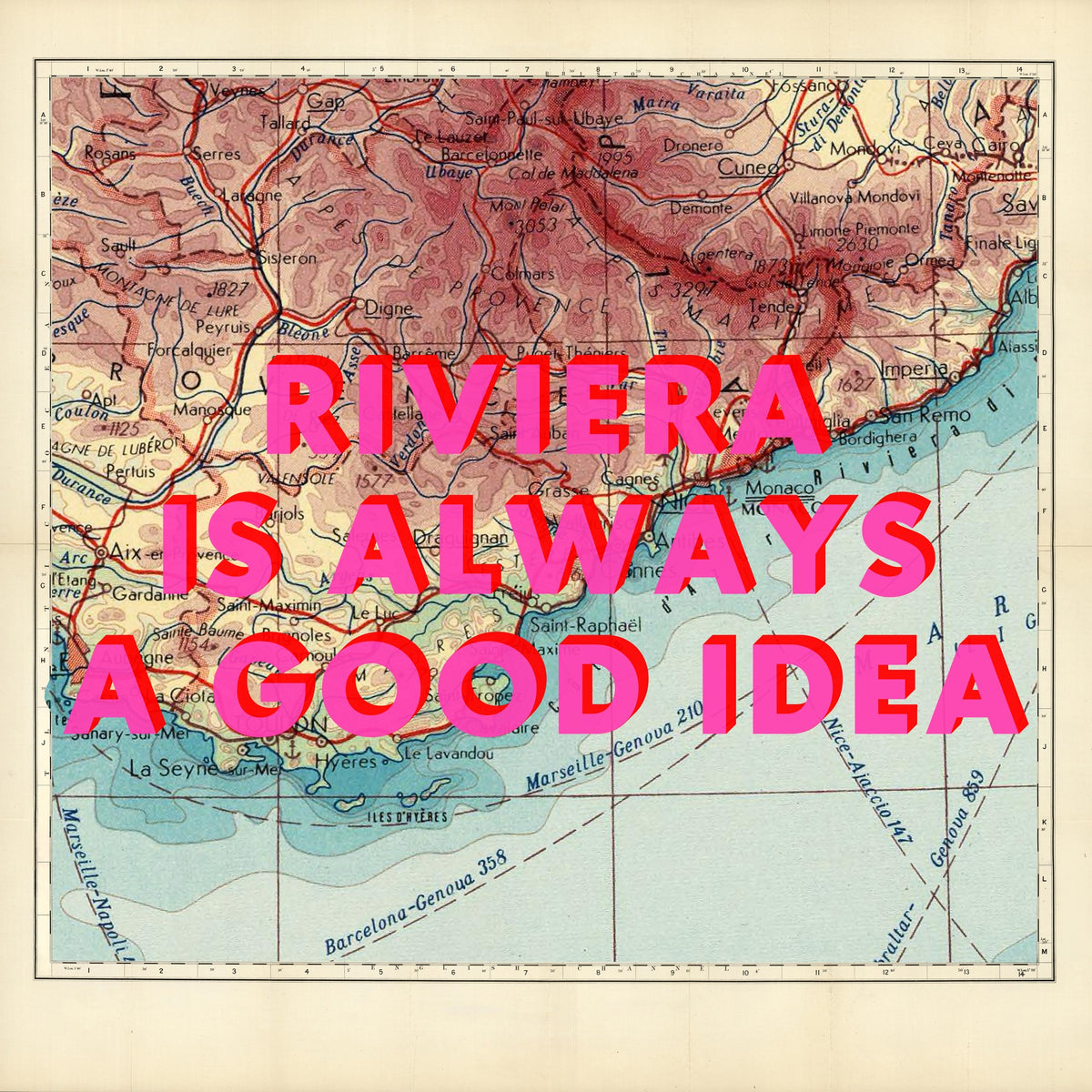 French Riviera Retro Pop Art Map Print (France)