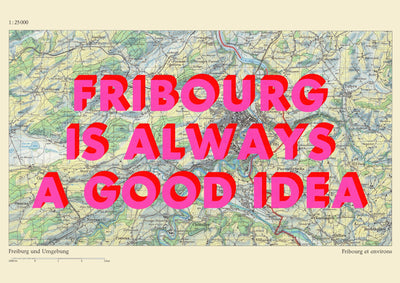 Fribourg Retro Pop Art Map Print (landscape) - Magic Posters