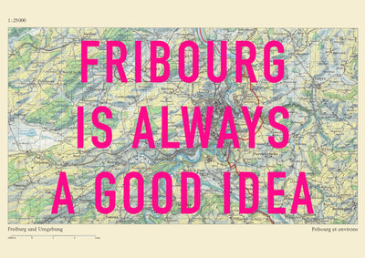 Fribourg Retro Pop Art Map Print (landscape) - Magic Posters