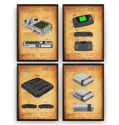 Gamer Set Of 4 Colourised Patent Prints - Magic Posters