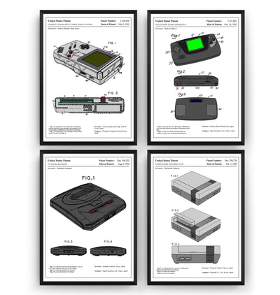 Gamer Set Of 4 Colourised Patent Prints - Magic Posters