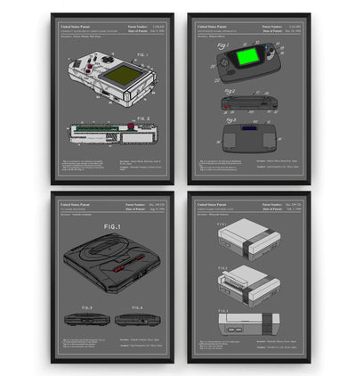 Gamer Set Of 4 Colourised Patent Prints - Magic Posters
