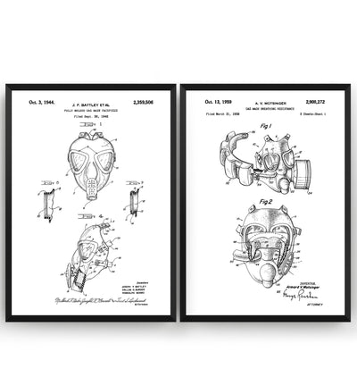 Gas Mask Set Of 2 Patent Prints - Magic Posters