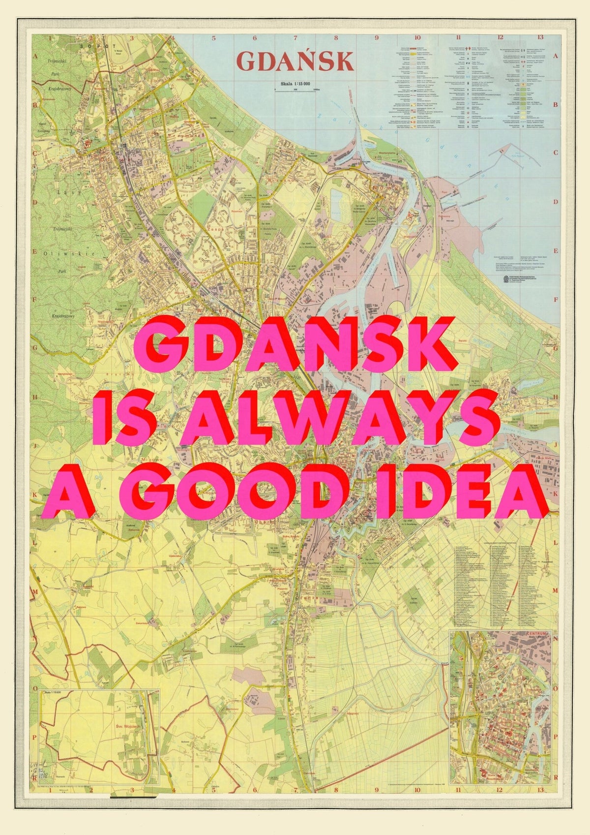 Gdansk Retro Pop Art Map Print (portrait) - Magic Posters