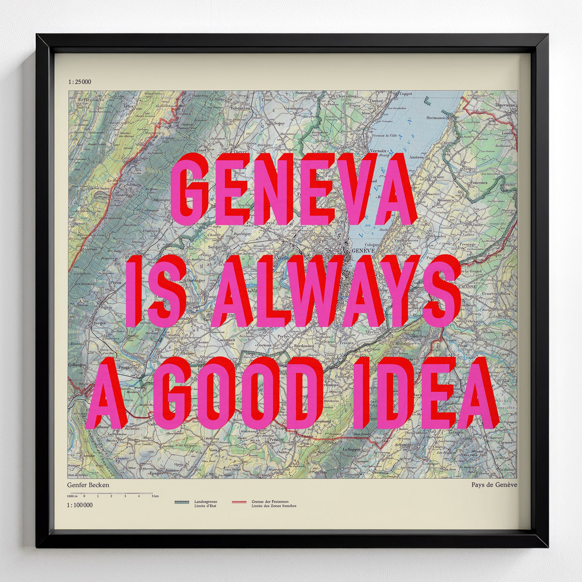 Geneva Retro Pop Art Map Print (square) - black frame mockup - Magic Posters Bold
