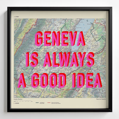 Geneva Retro Pop Art Map Print (square) - black frame mockup - Magic Posters Bold