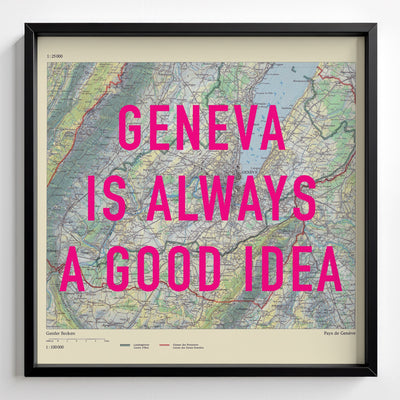 Geneva Retro Pop Art Map Print (square) - black frame mockup - Magic Posters