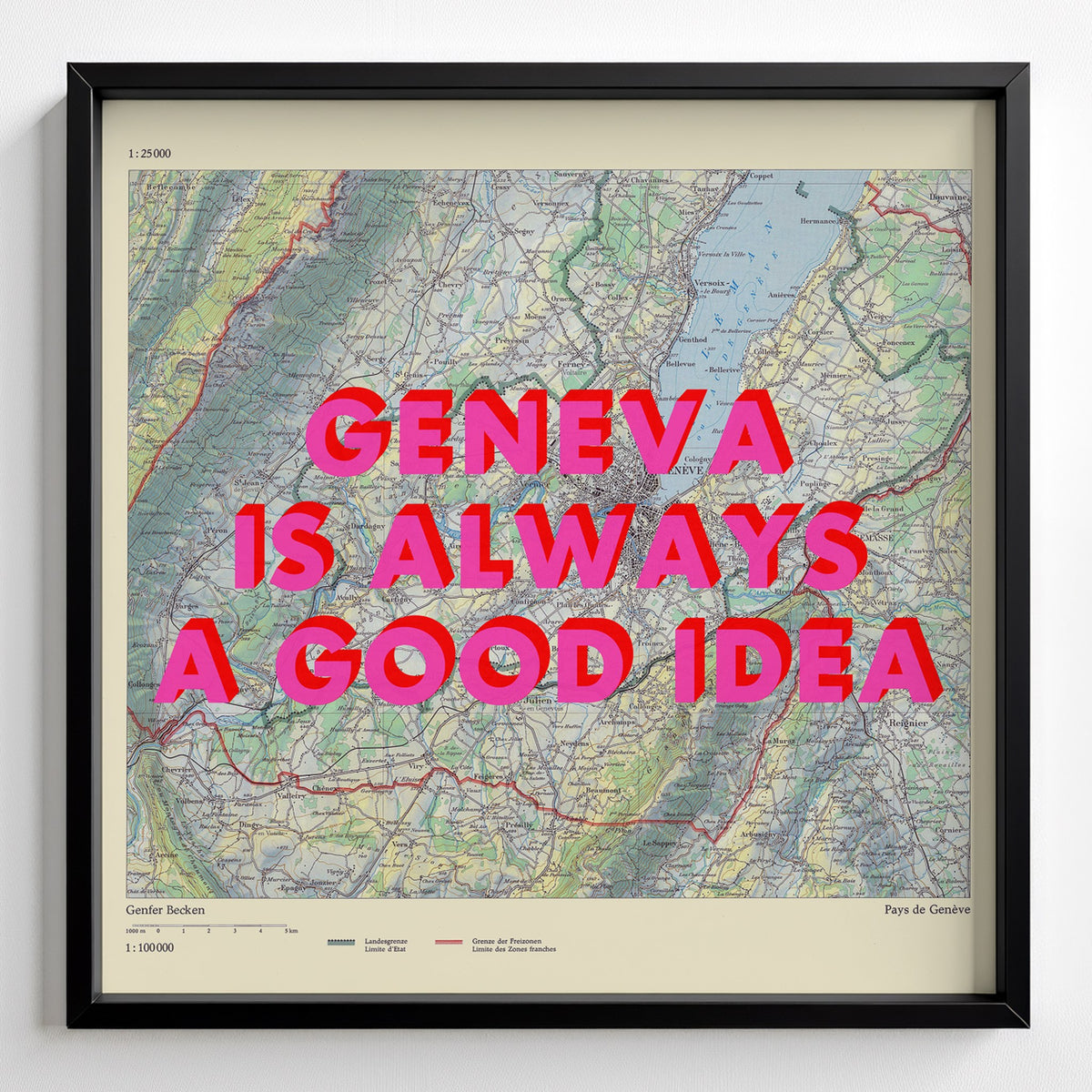 Geneva Retro Pop Art Map Print (square) - black frame mockup - Magic Posters