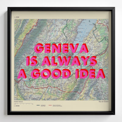 Geneva Retro Pop Art Map Print (square) - black frame mockup - Magic Posters