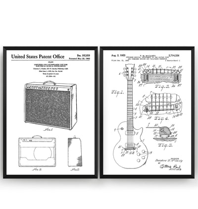 Gibson Les Paul Guitar 1955 + Amplifier 1962 Sets Of 2 Patent Prints - Magic Posters