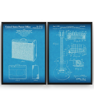 Gibson Les Paul Guitar 1955 + Amplifier 1962 Sets Of 2 Patent Prints - Magic Posters