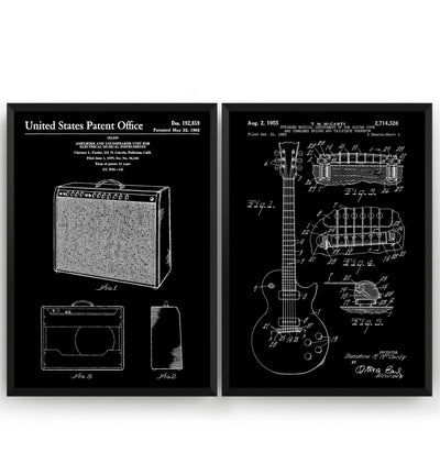 Gibson Les Paul Guitar 1955 + Amplifier 1962 Sets Of 2 Patent Prints - Magic Posters