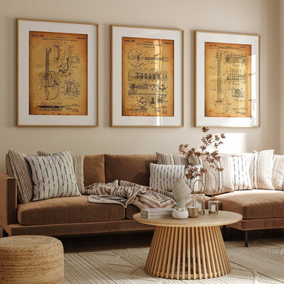 Gibson Les Paul Guitar Set Of 3 Patent Prints - Magic Posters
