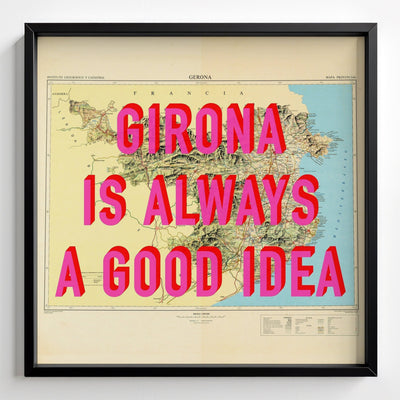 Girona Retro Pop Art Map Print (Square) - black frame mockup - Magic Posters