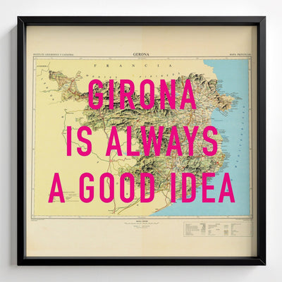 Girona Retro Pop Art Map Print (Square) - black frame mockup - Magic Posters