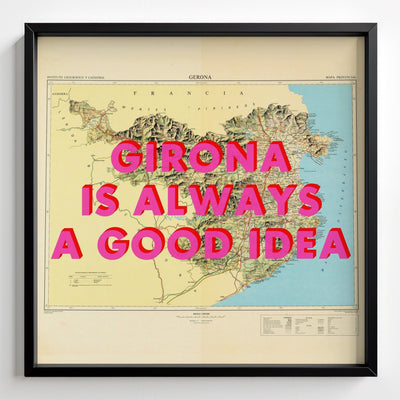 Girona Retro Pop Art Map Print (Square) - black frame mockup - Magic Posters