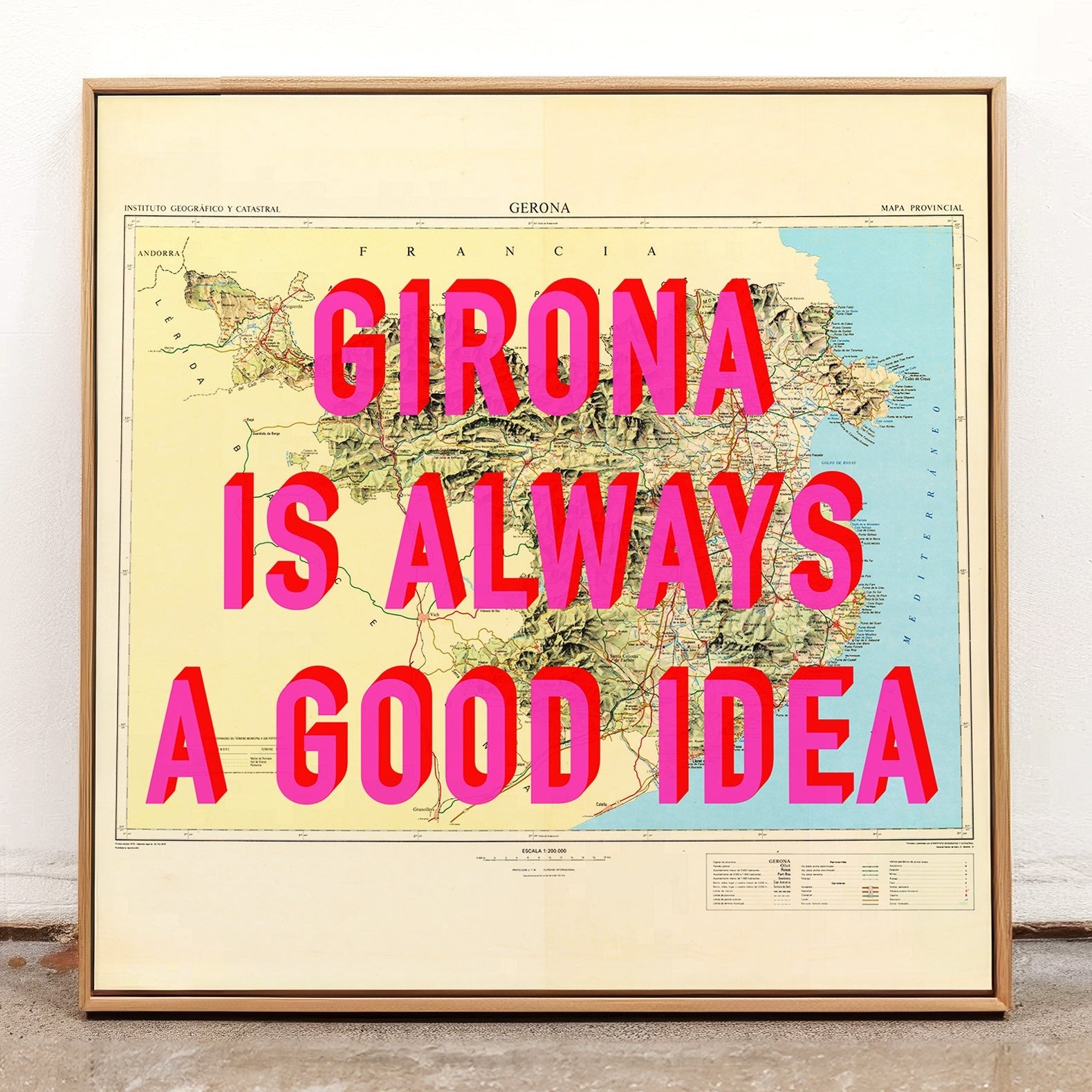 Girona Retro Pop Art Map Print (Square) - Magic Posters